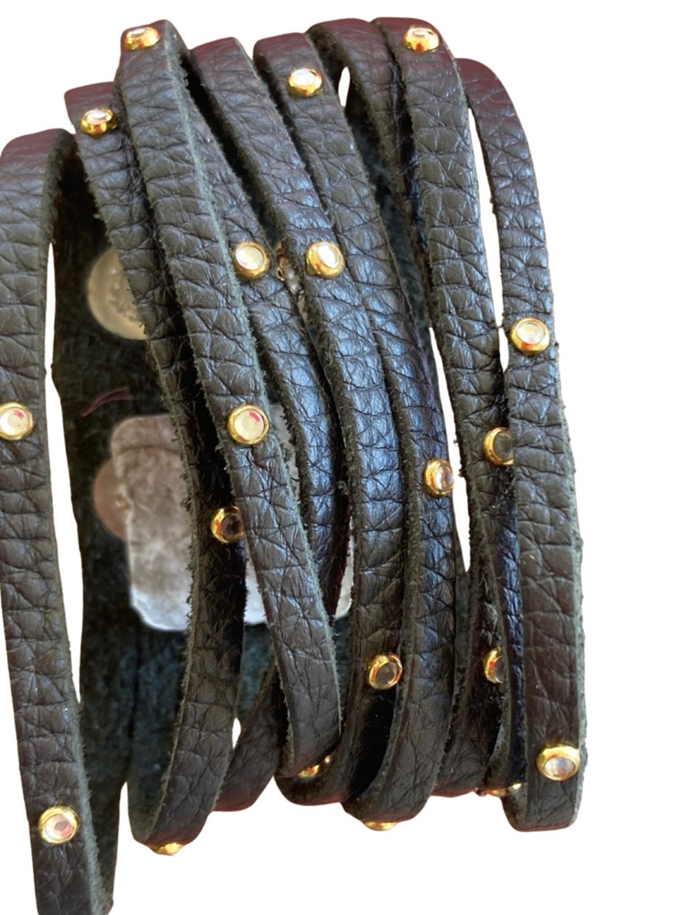 Leather Studded  Black Strap Cuff Bracelet - Picture 6 of 8